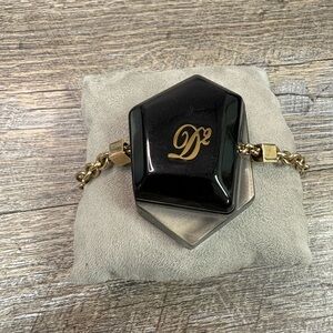 Dsquared2 D² Logo Bracelet Black Resin Gold Chain Statement Italy Designer